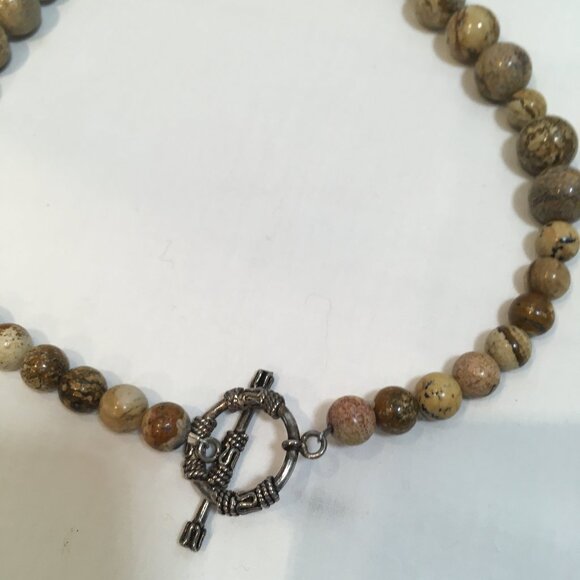 Natural polished stone strand necklace 15" slip ring latch - Picture 2 of 3